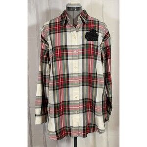 NWT Lauren Ralph Lauren Women's Bullion Checked Plaid Twill Shirt Black Tag Sz M
